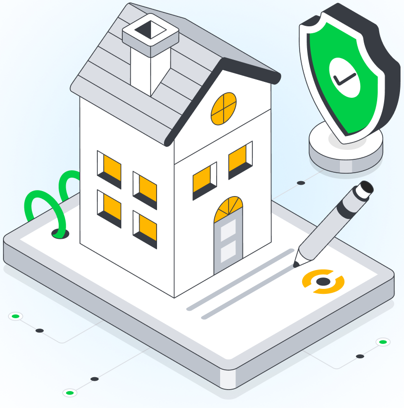 Illustration of a house with security features